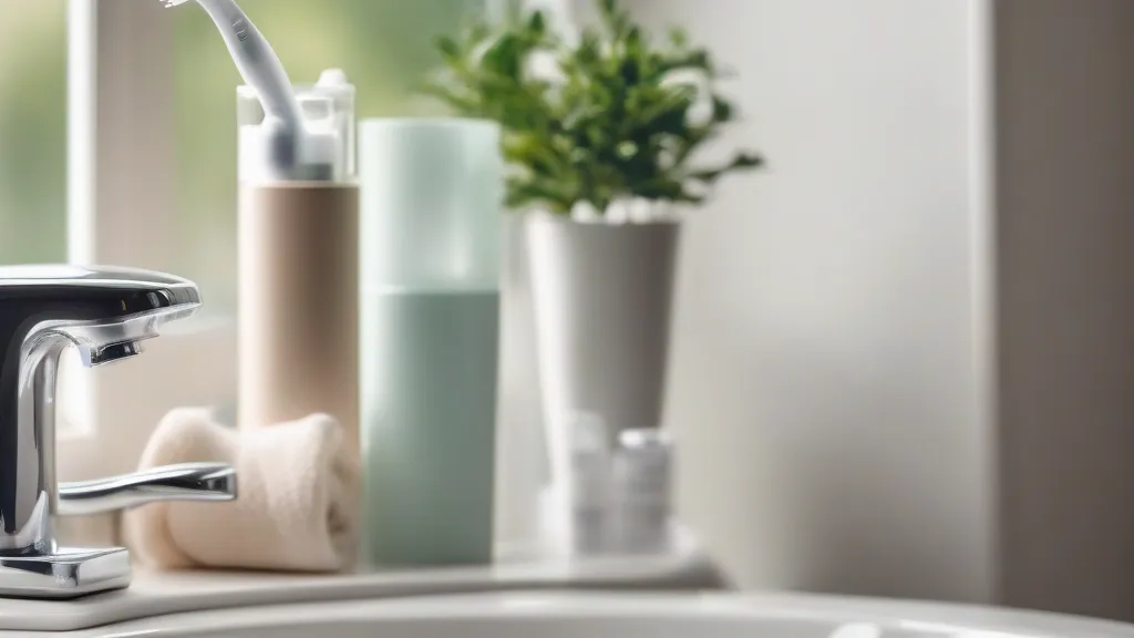 Mensola del bagno di casa con due spazzolini elettrici in un bicchiere accanto al lavandino